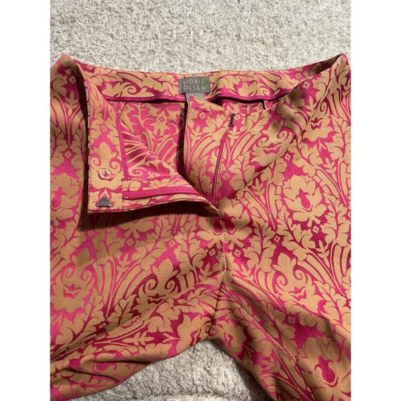 Sigrid Olsen Holiday Pants Womens Sz 2 Paisley Print Stretch Cropped Pink Shine - Picture 9 of 11